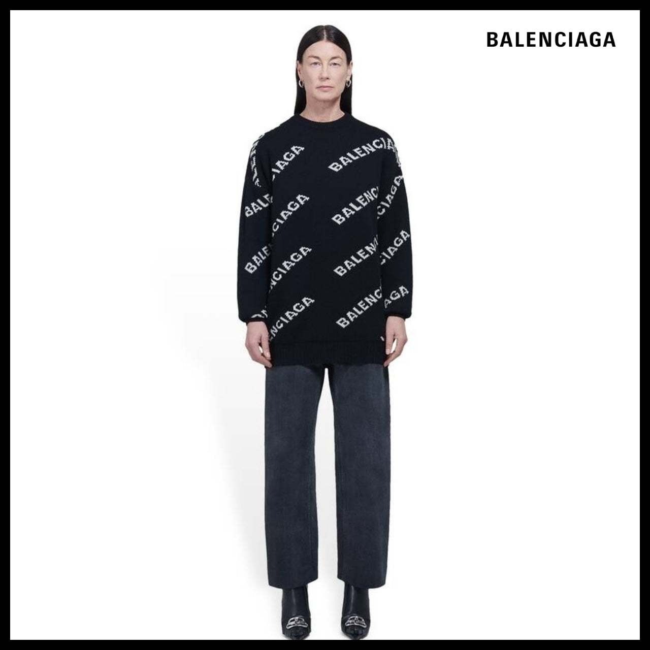 【BALENCIAGA】Allover Logo Sweater Black