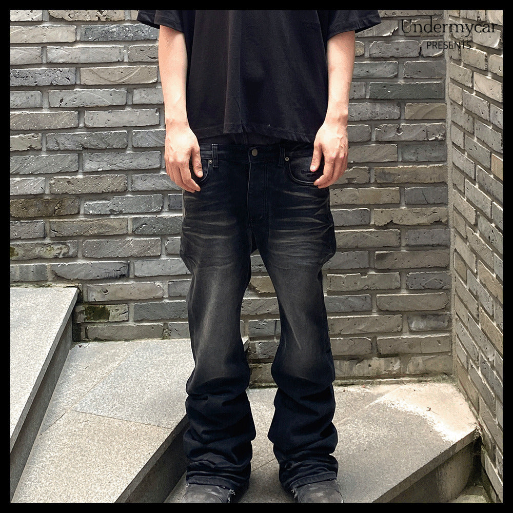【Undermycar】Mu.114 Original Logo Washed Slim Flare Jeans