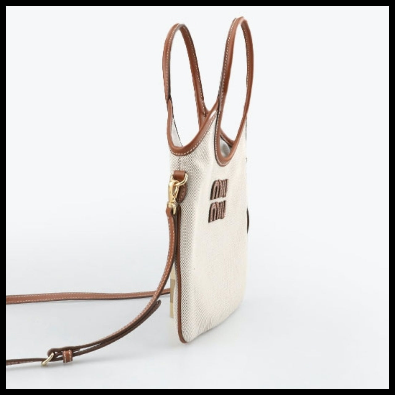 【Miu Miu】Canvas Leather Ivy Bag Beige Brandy