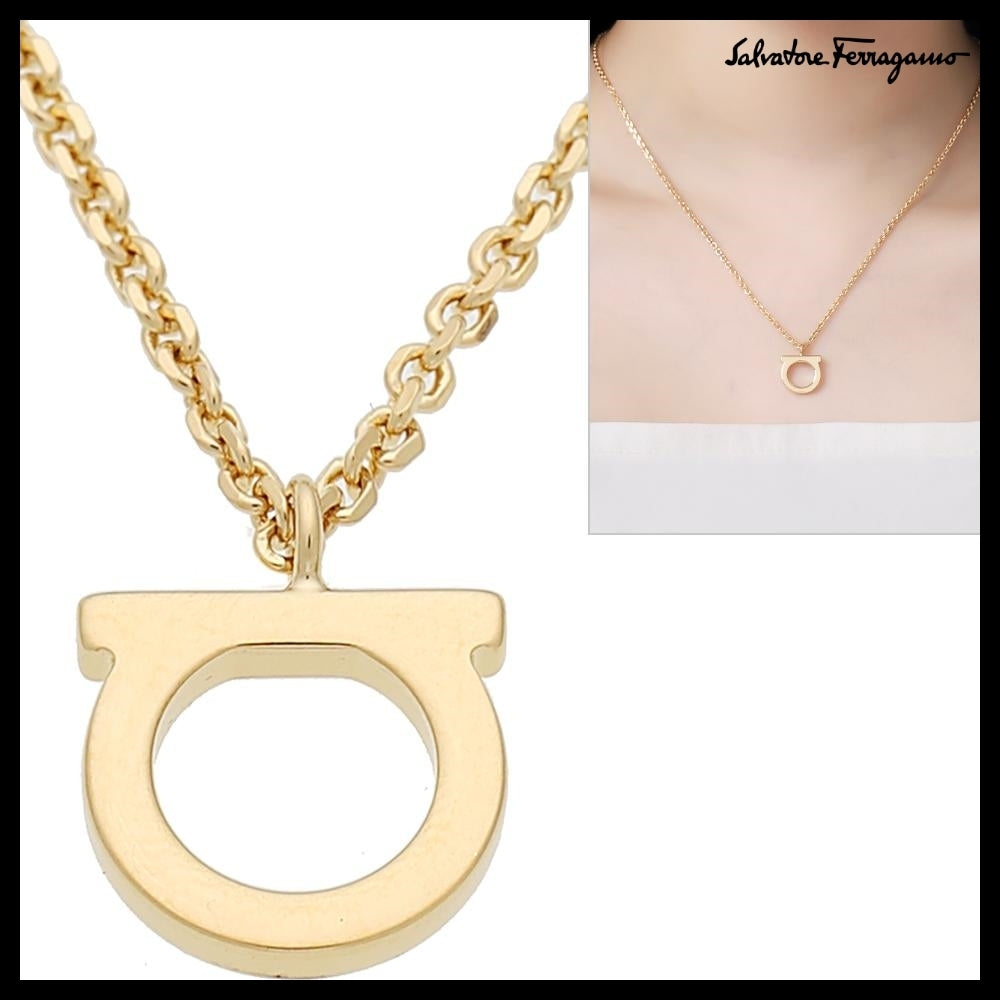 【Salvatore Ferragamo】760133 696658 Gancini Gold Necklace