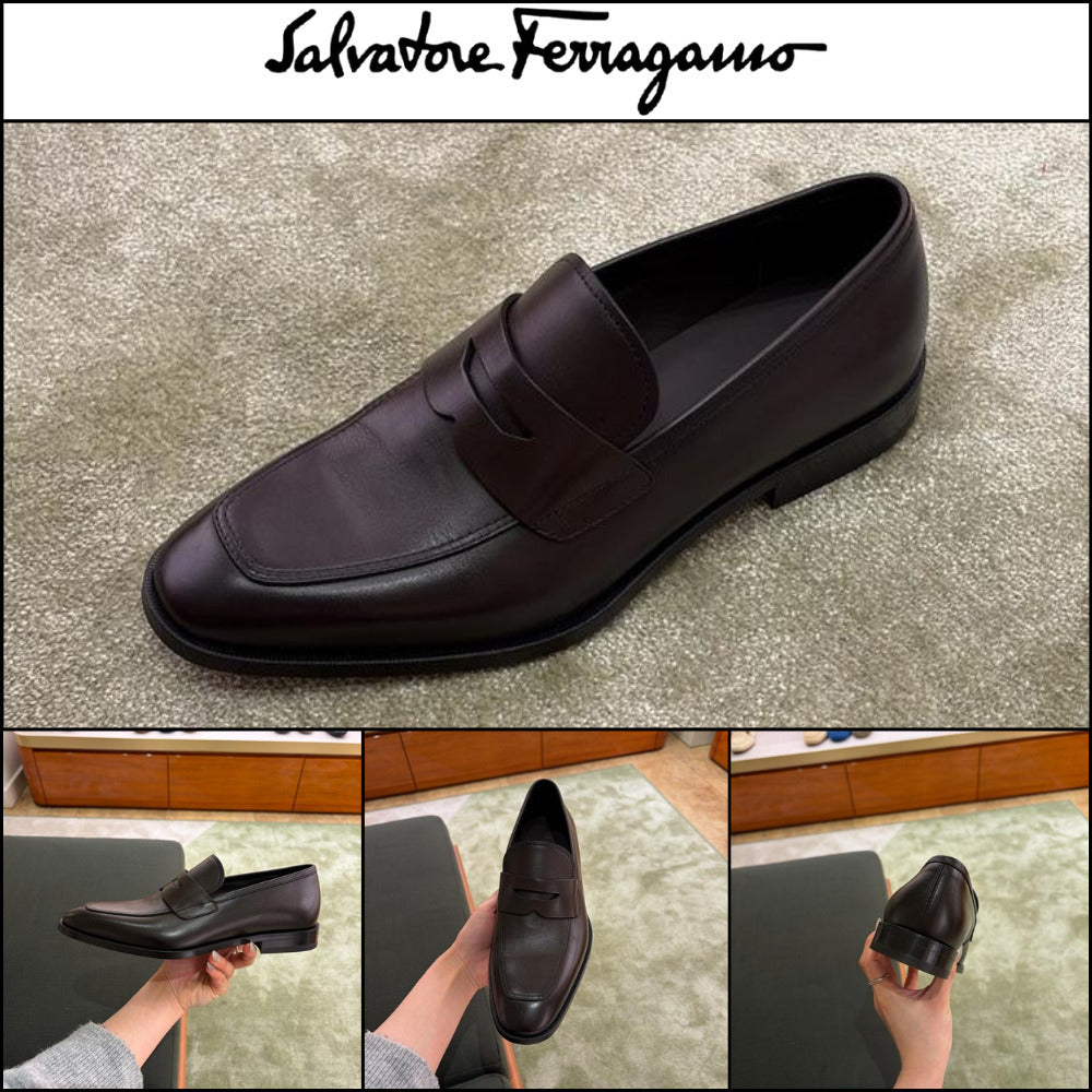 【FERRAGAMO】GUSTAV LEATHER PENNY LOAFERS DARK BROWN