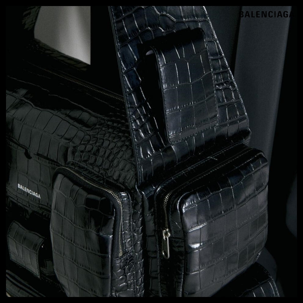 【BALENCIAGA】Superbusy Large Sling Bag Crocodile Embossed