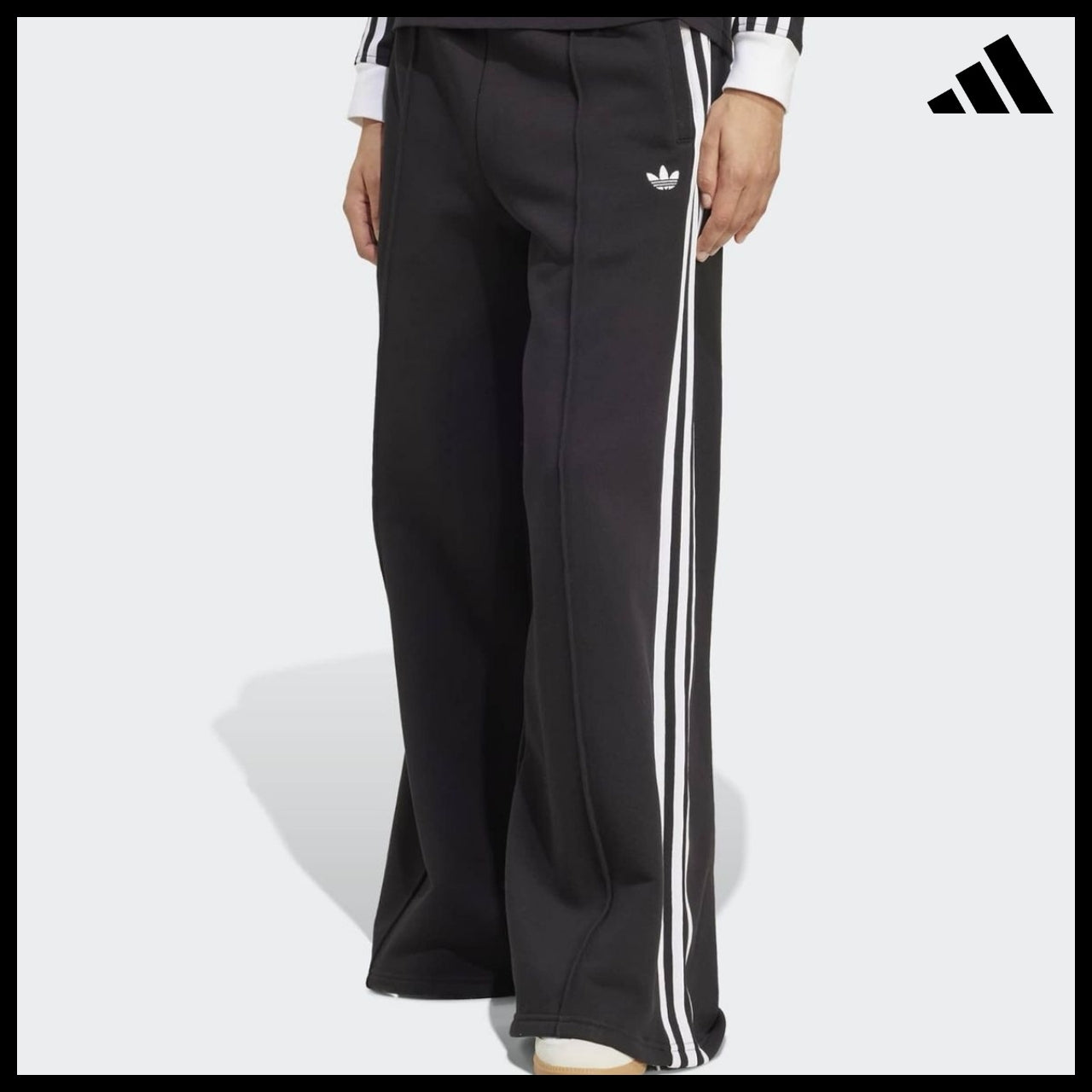 【ADIDAS】Three Stripes Black White Wide Sweat Pants