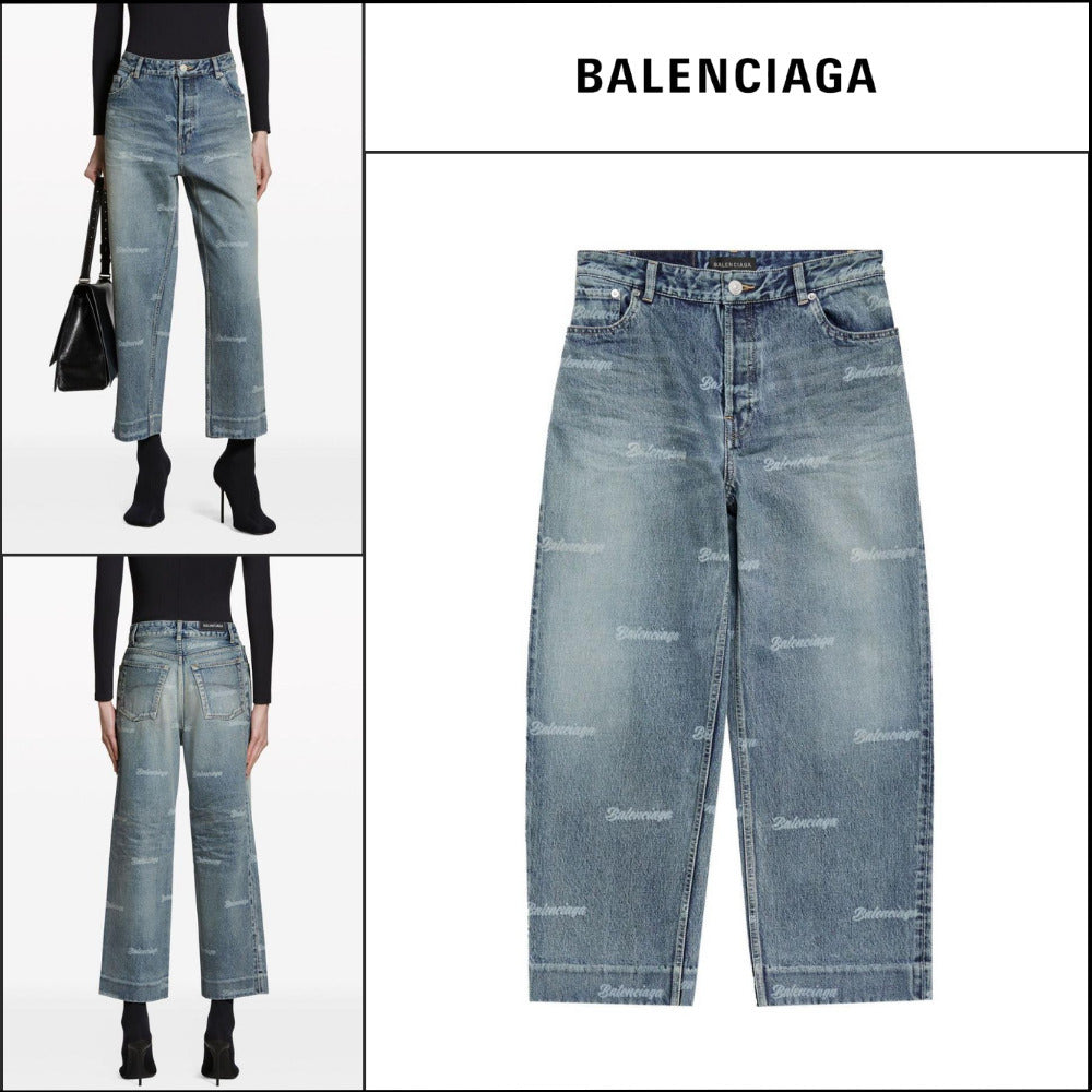 【BALENCIAGA】Girly Allover Cropped Jeans Pants Blue