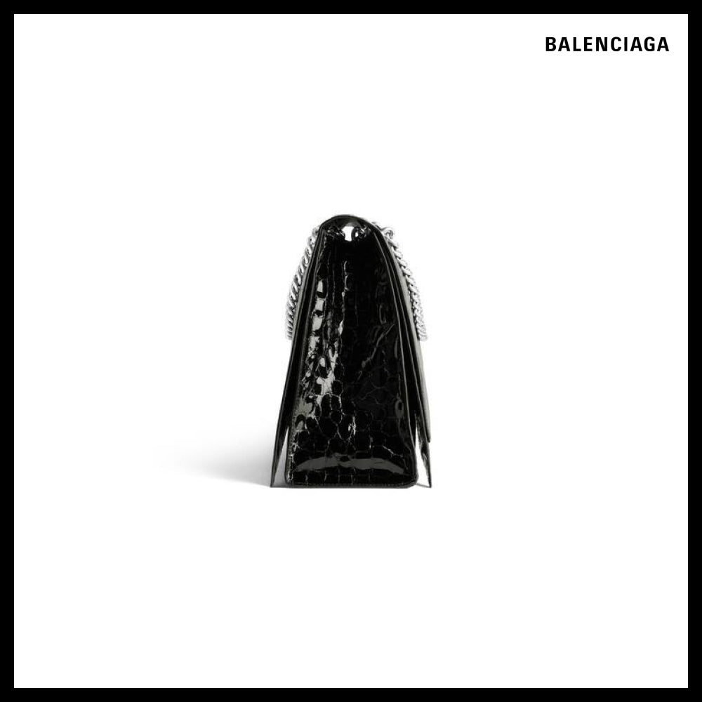 【BALENCIAGA】Crush Large Chain Bag Crocodile Embossed Black