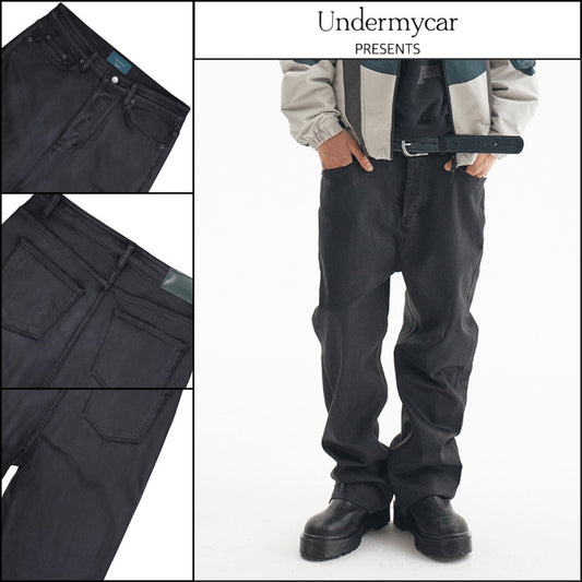 【Undermycar】Noir Coated Baggy Jeans Black