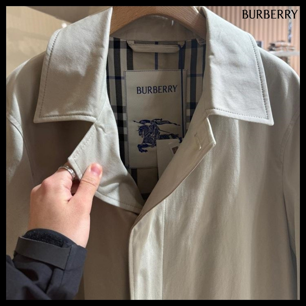 【Burberry】Button Single Cotton Men's Car Coat Lichen