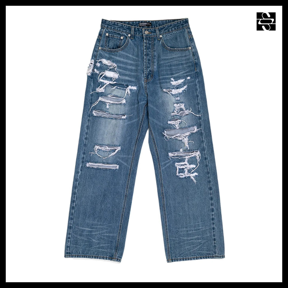 【SUNDAYOFFCLUB】Thrashed Repaired Selvage Denim Washed Blue