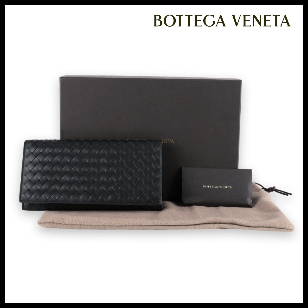 【BOTTEGA VENETA】 Mens Intrecciato Long Wallet Black