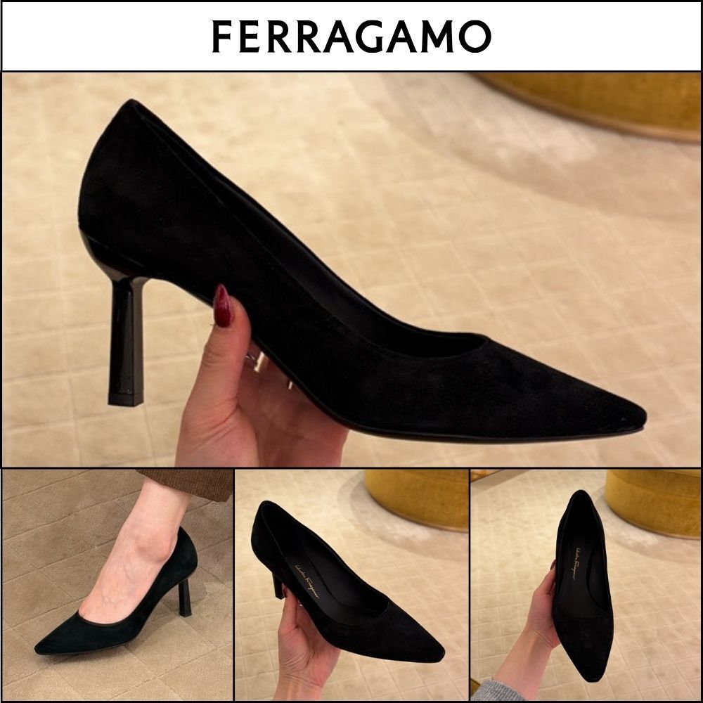 【FERRAGAMO】NEW JUS 70 SUEDE PUMPS BLACK