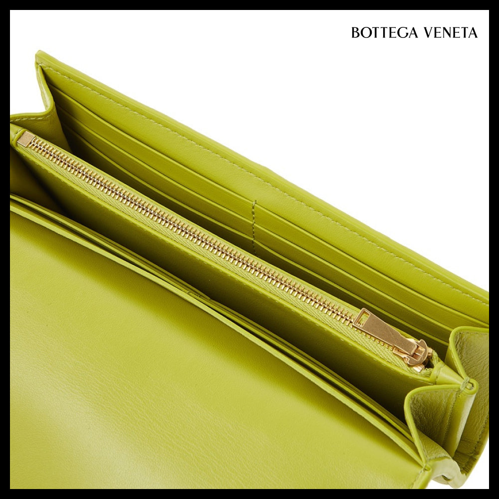 【BOTTEGA VENETA】Intreccio Nappa Calf Flap Wallet KIWI