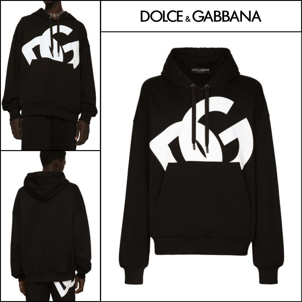 【Dolce & Gabbana】JERSEY HOODIE WITH DG PRINT Black Sicily
