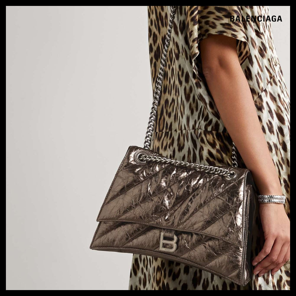 【BALENCIAGA】Crush Medium Chain Bag Metallized Quilted Bron