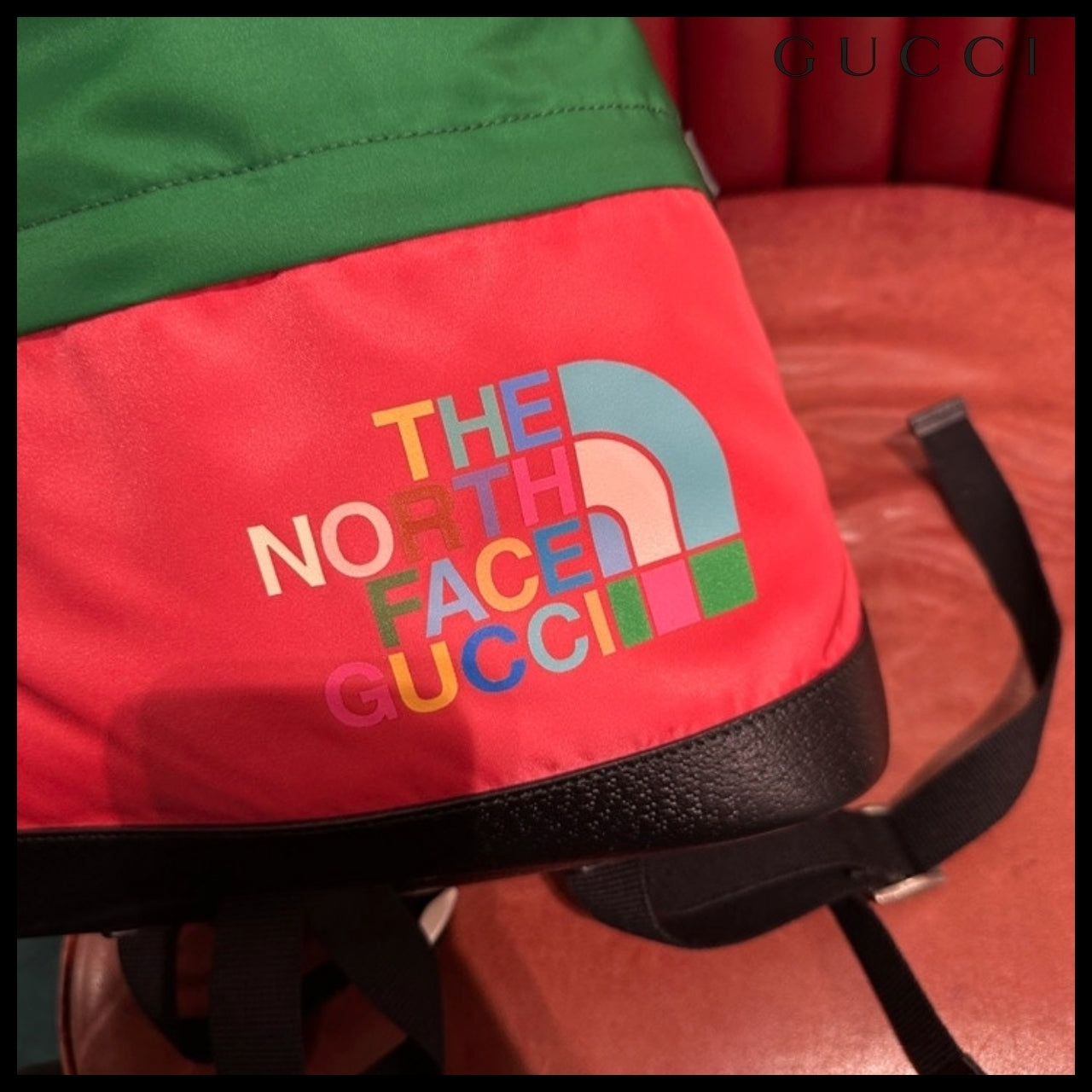 【GUCCI x The North Face】Two Tone Nylon Backpack Green Red