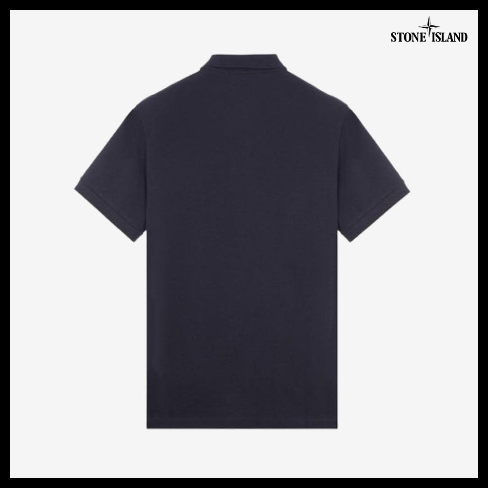 【STONE ISLAND】Logo Patch Polo Short Sleeve T-Shirt Navy