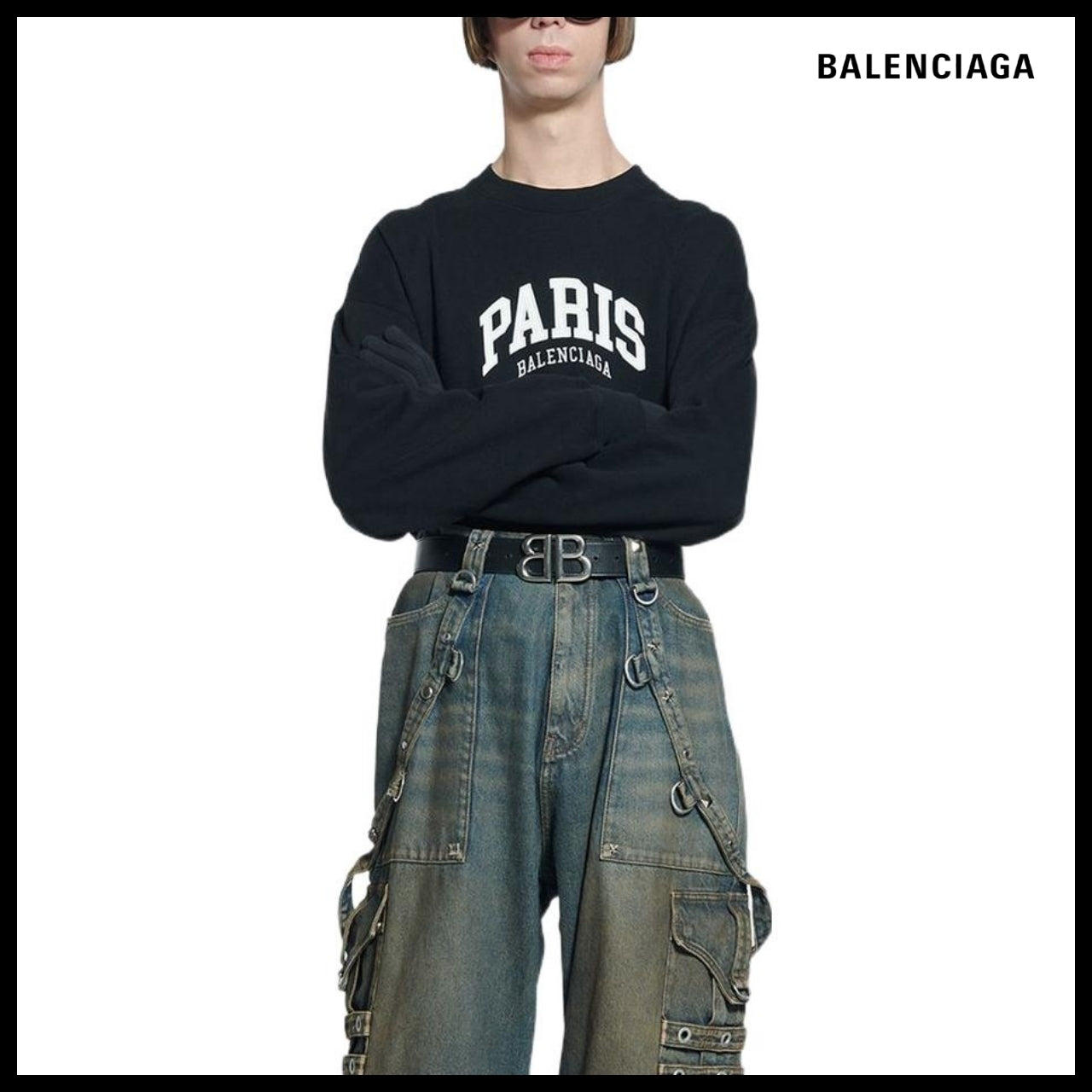 【BALENCIAGA】Cities Paris Crewneck Sweatshirt Black White