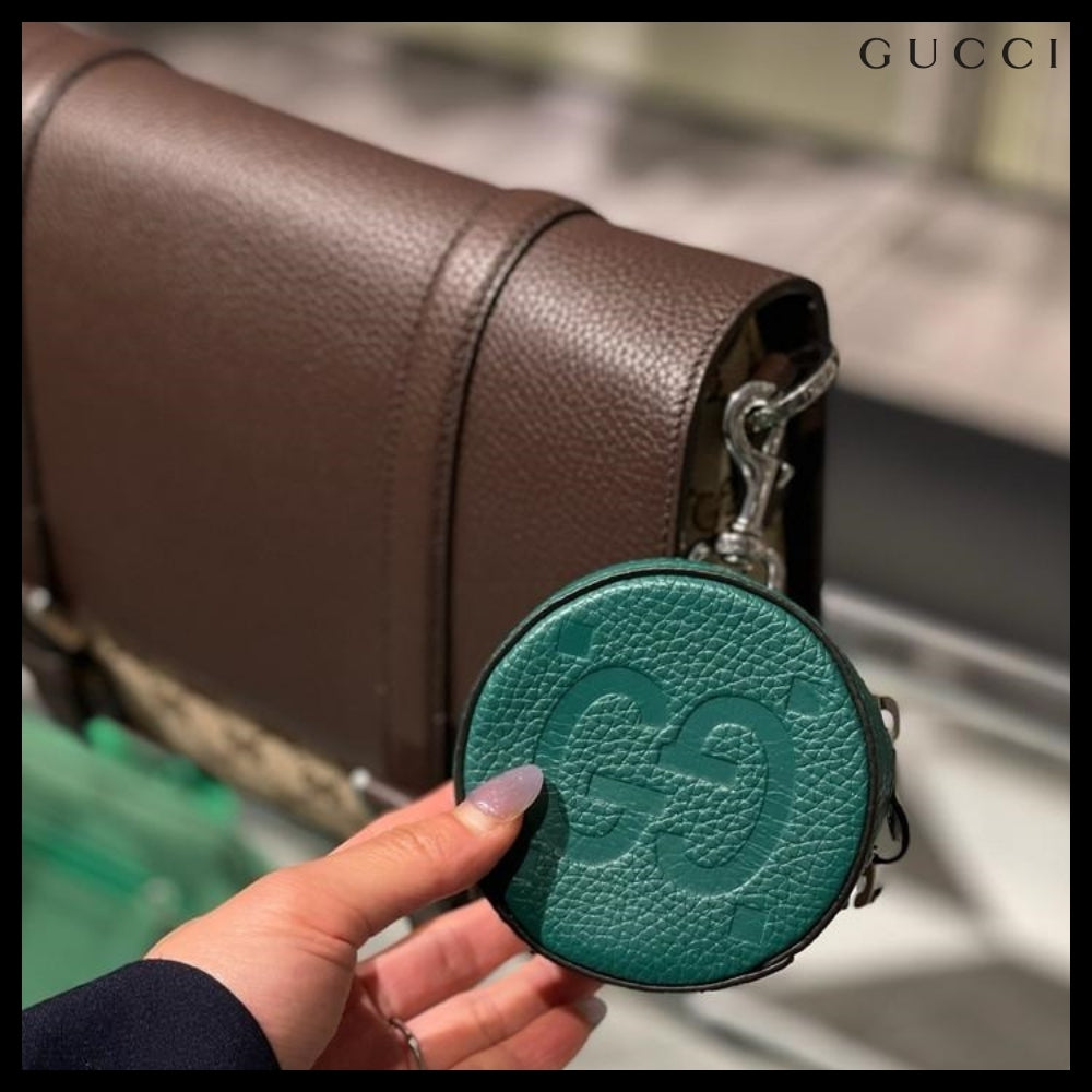 【GUCCI】PIUMA GG Jumbo Calf Keyring Coin Wallet Emerald
