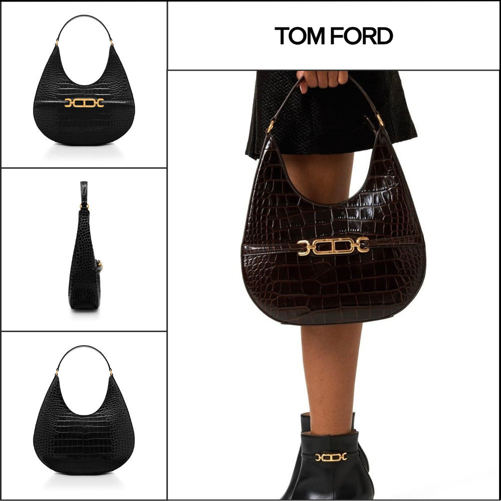 【TOM FORD】CROCO EMBOSSED LEATHER HOBO BAG