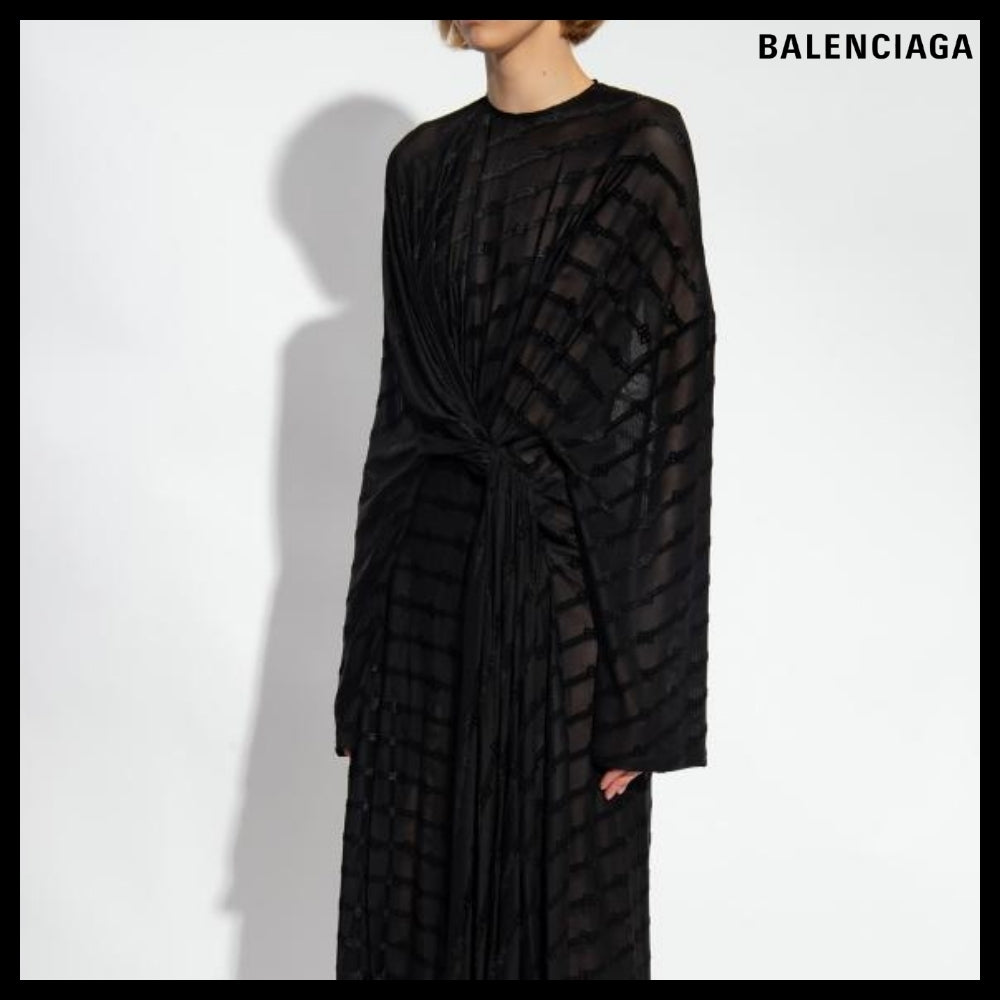 【BALENCIAGA】BB Monogram Front Drape Dress Black