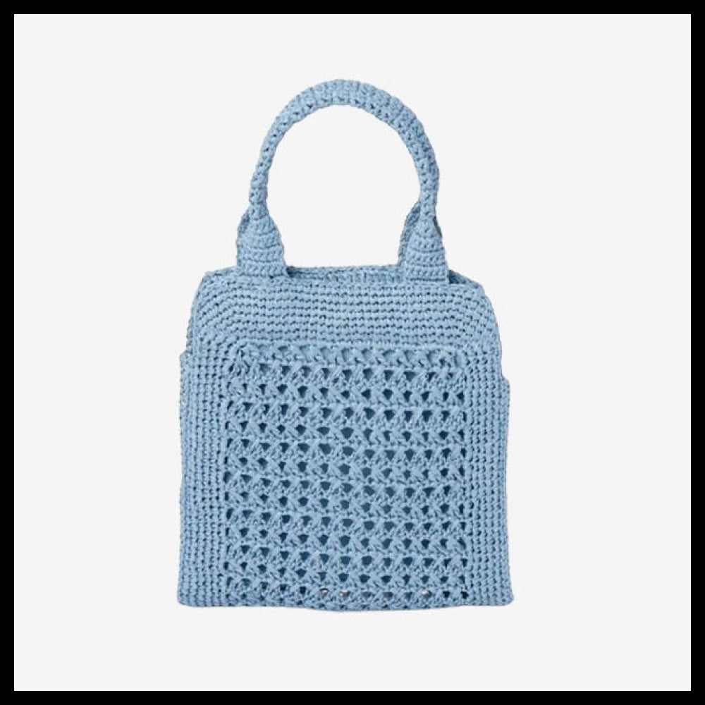 【MIU MIU】Raffia Crochet Tote Bag Celeste Cognac Women's