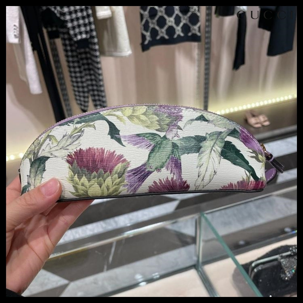 【GUCCI】Flower Leather Logo Pencil Case VIOLET MULTI