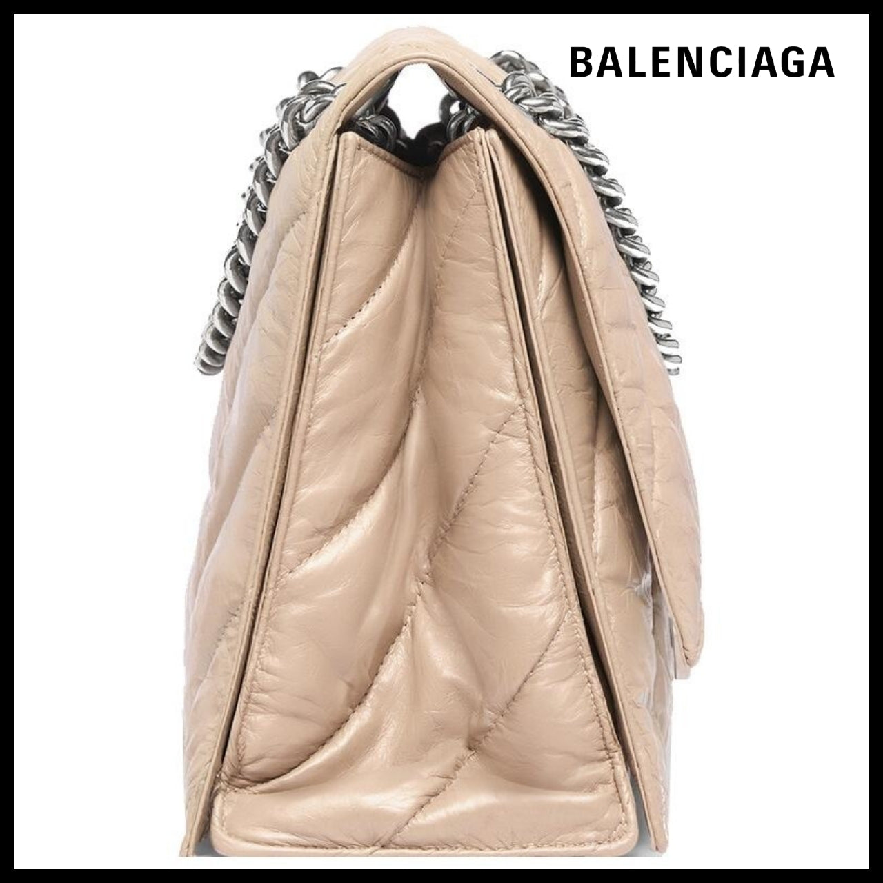 【BALENCIAGA】Crush Medium Chain Bag Quilted Light Brown