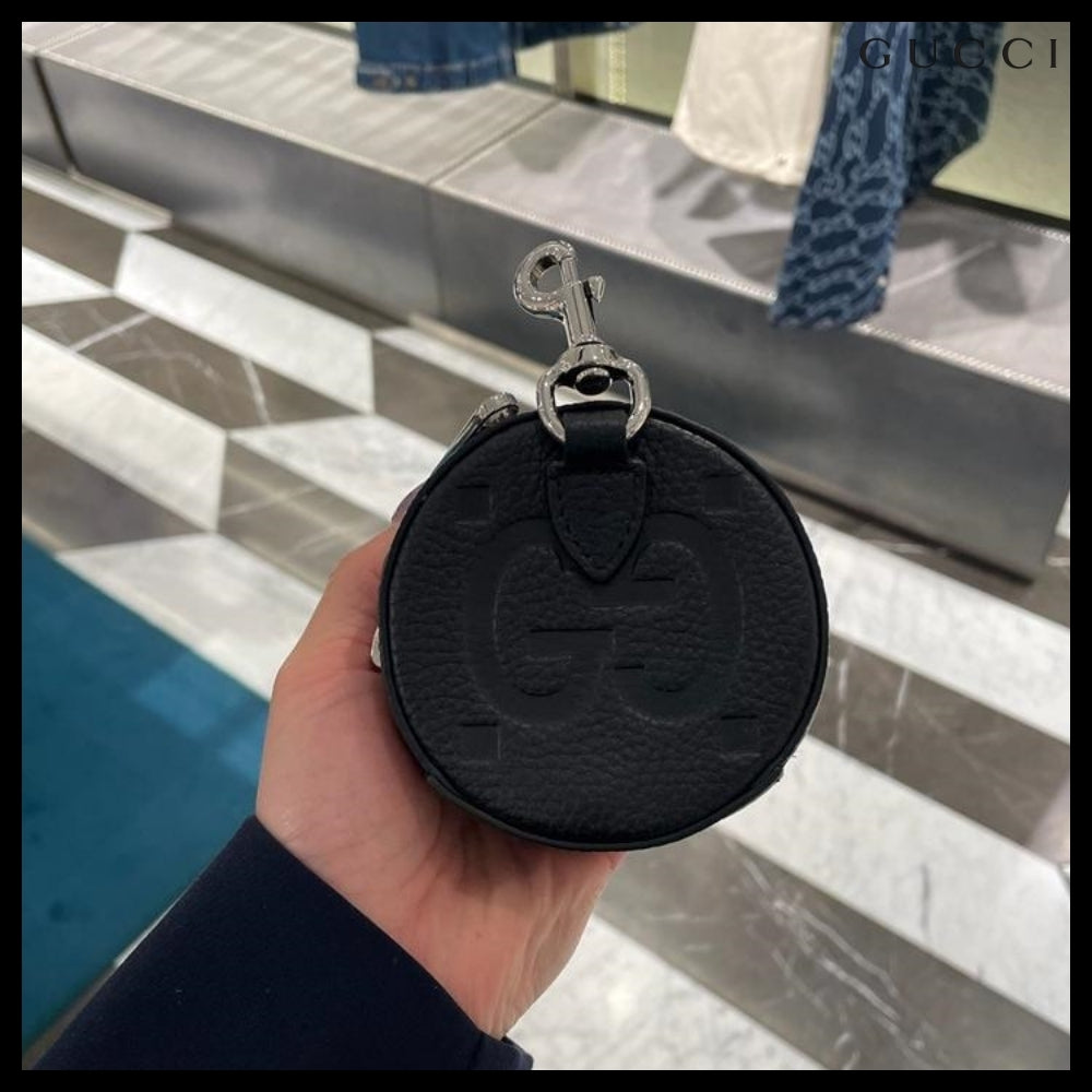 【GUCCI】PIUMA GG Jumbo Calf Keyring Coin Wallet Black