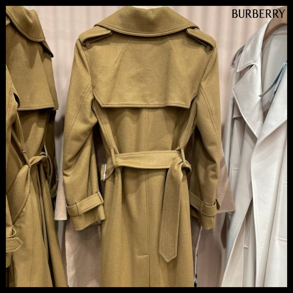 【Burberry】Cashmere Belted Long Trench Coat Shrew