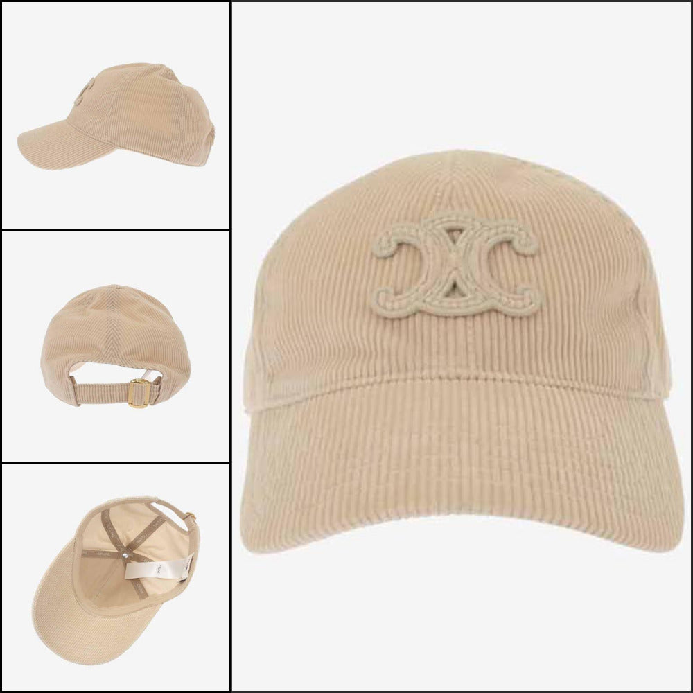 【CELINE】Triomphe Corduroy Ball Cap Beige Cream Women