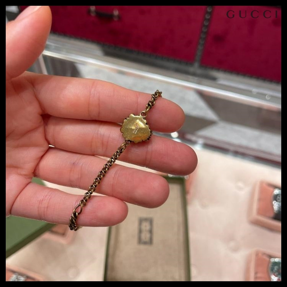 【GUCCI】Lion Head Chain Bracelet Gold