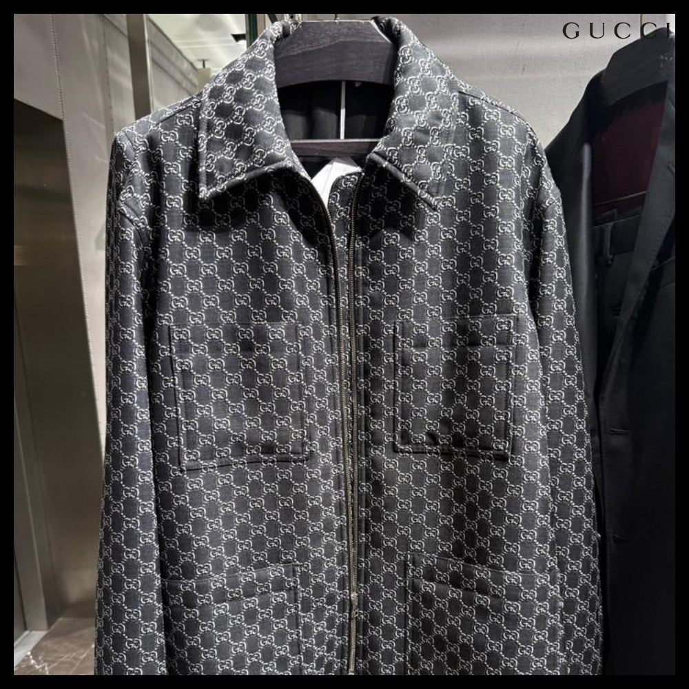 【GUCCI】GG Shadow Wool Twill Jacket Grey Black