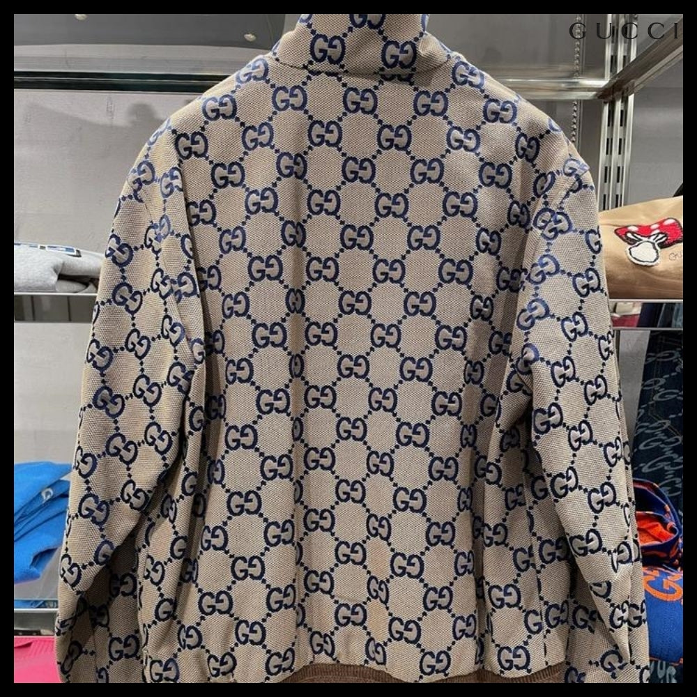 【GUCCI】GG Canvas Cotton Blend Blouson Jacket Beige Blue