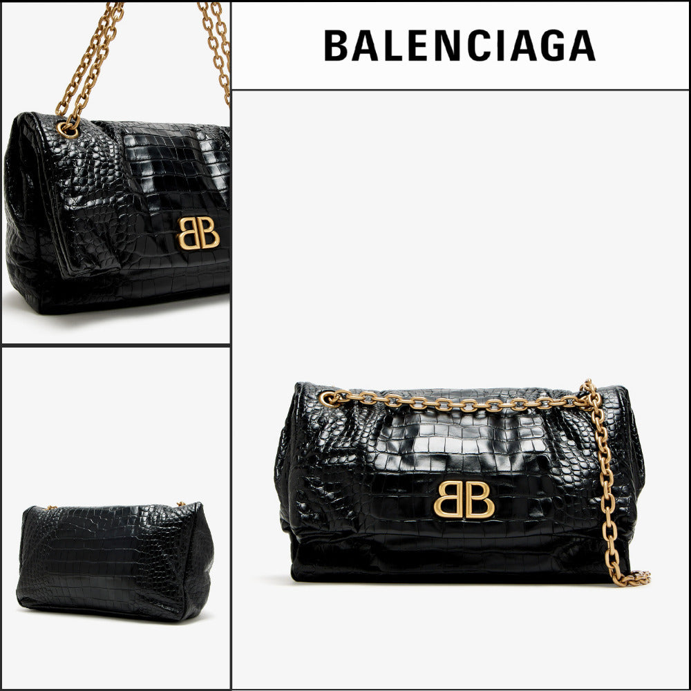 【BALENCIAGA】Monaco Medium Chain Bag Crocodile Embossed