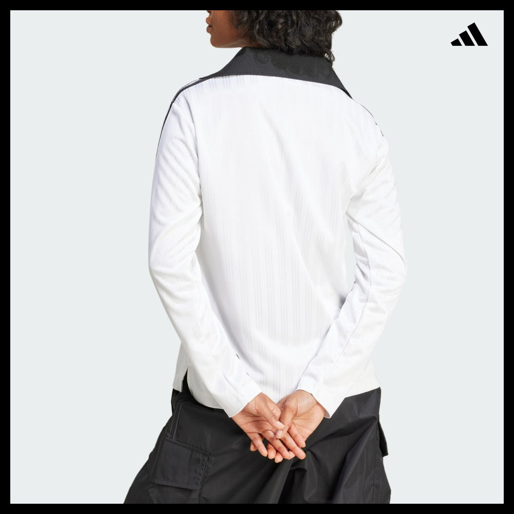 【ADIDAS】Football Jacquard V-Neck Long Sleeve Polo White