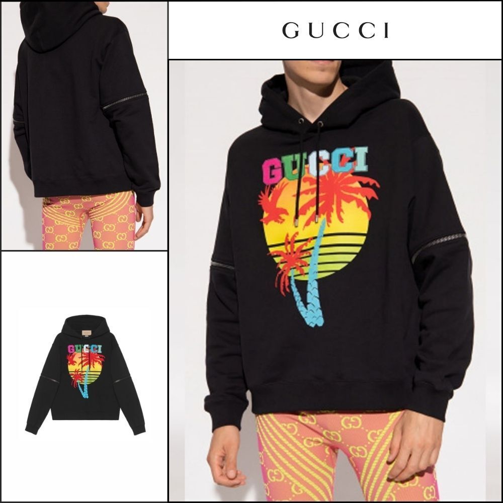 【GUCCI】Sunset Hooded Sweatshirt with Removable Sleeves