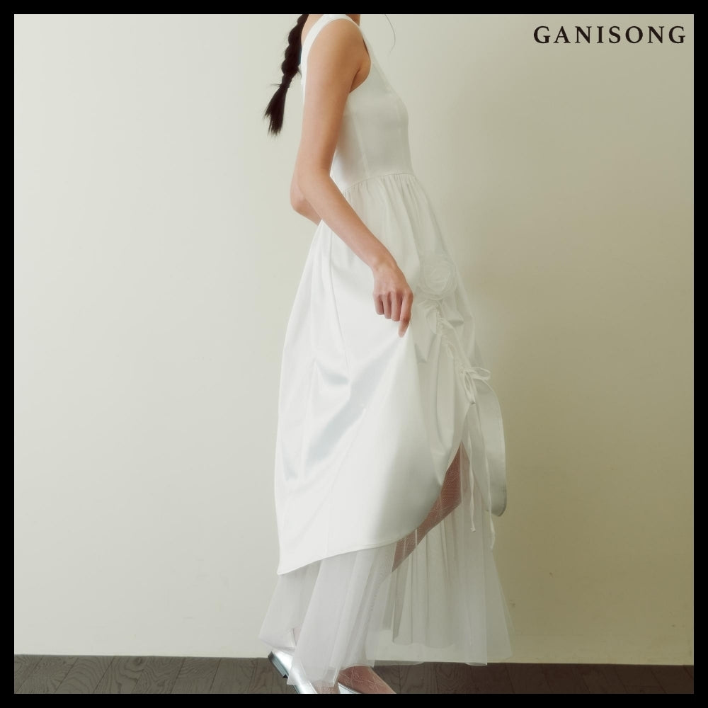 【GANISONG】Bridal Rosy Bow Dress White