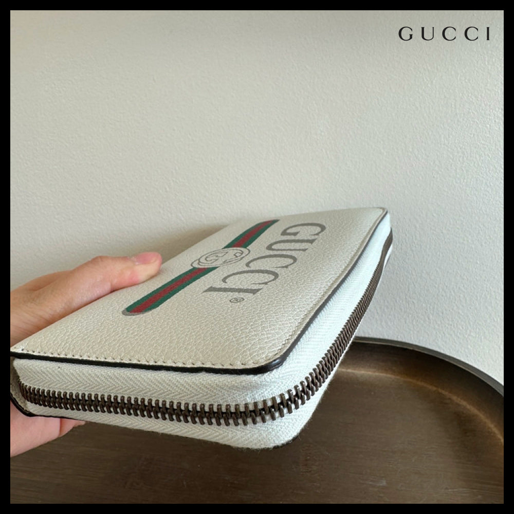 【GUCCI】Vintage Logo Print Leather Zip-Around Long Wallet