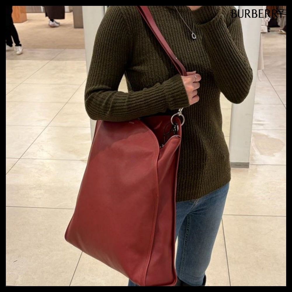 【Burberry】Shield Twin Logo Leather Tote Bag Rust