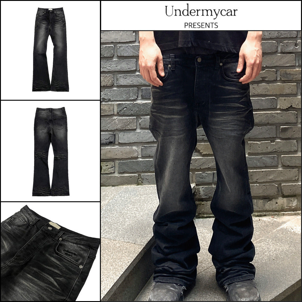 【Undermycar】Mu.114 Original Logo Washed Slim Flare Jeans