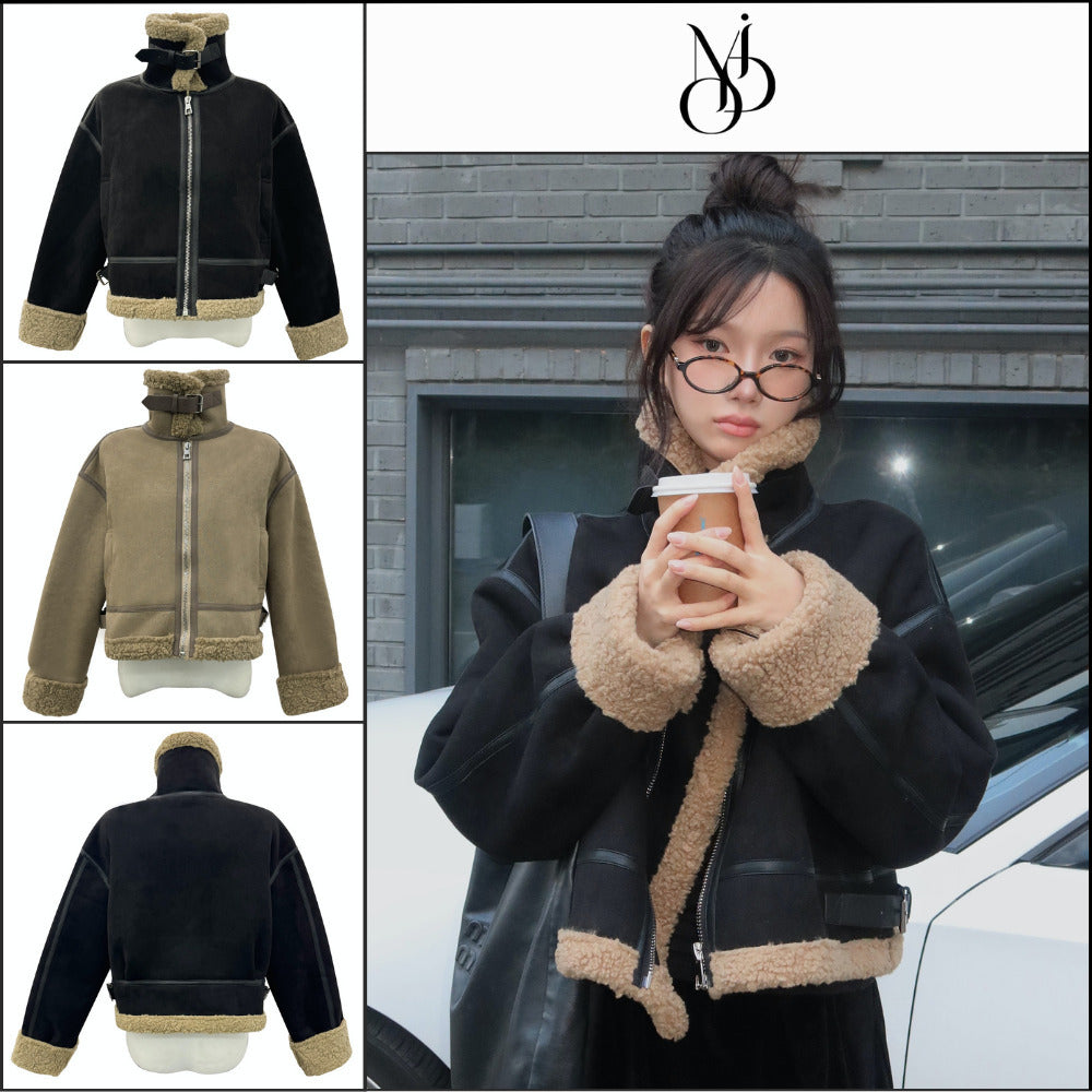 【MODIMOOD】Gumi Crop Shearling Suede Mustang 2 Colors