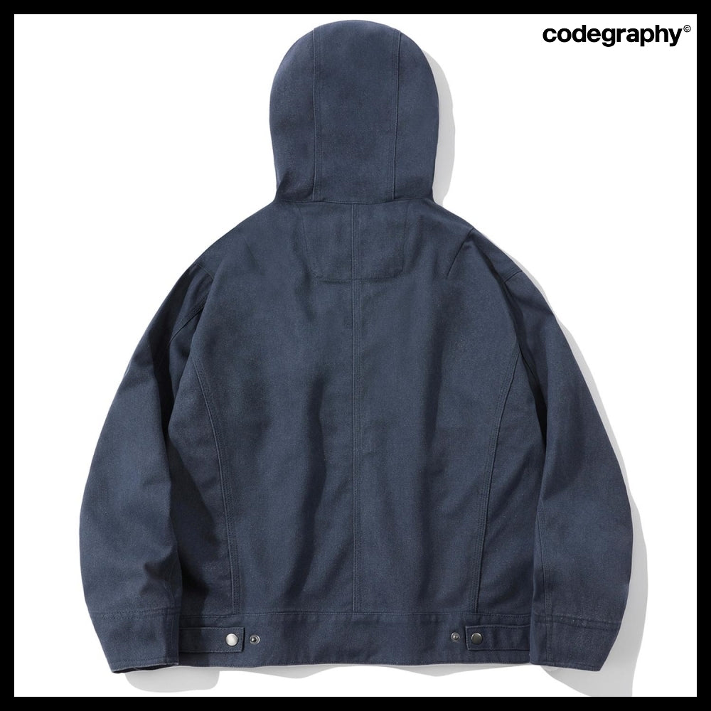 【codegraphy】Vintage Washed Cotton Hood Work Jacket Blue