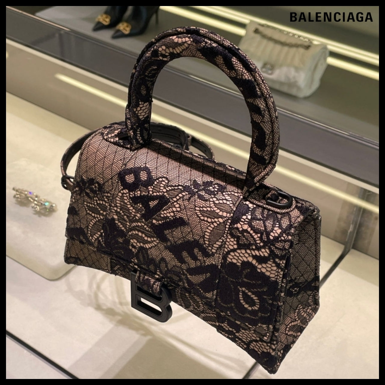 【BALENCIAGA】Hourglass XS Handbag “Dentelle” Edition