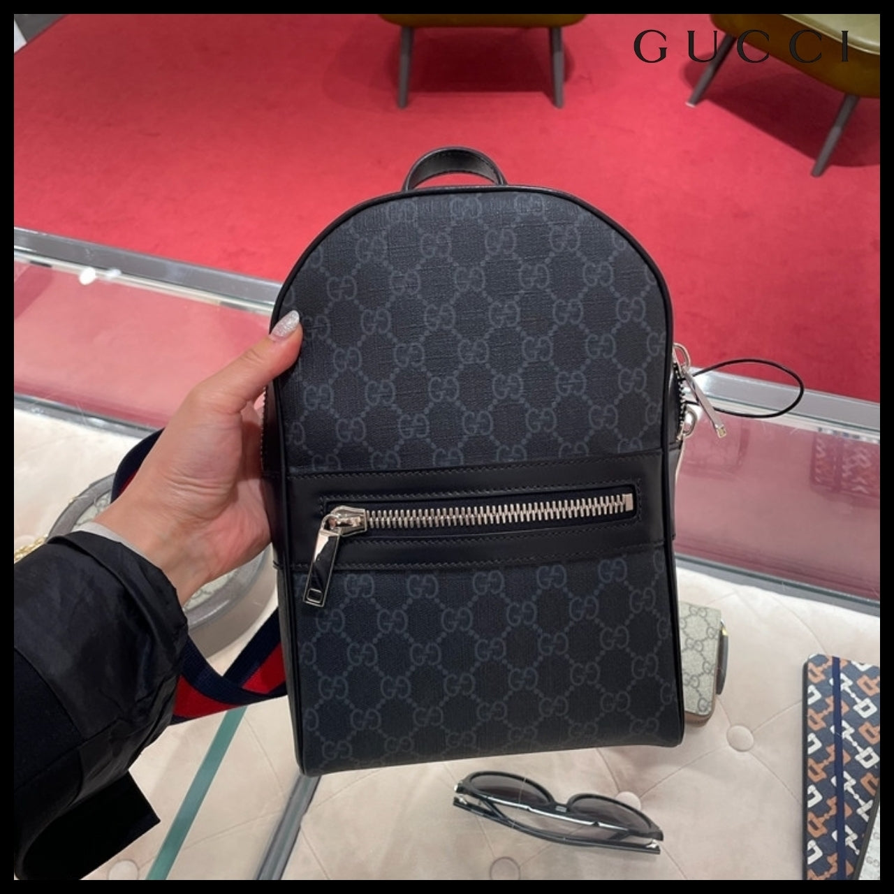 【GUCCI】GG Supreme Canvas Web Strap Backpack Crossbody Bag