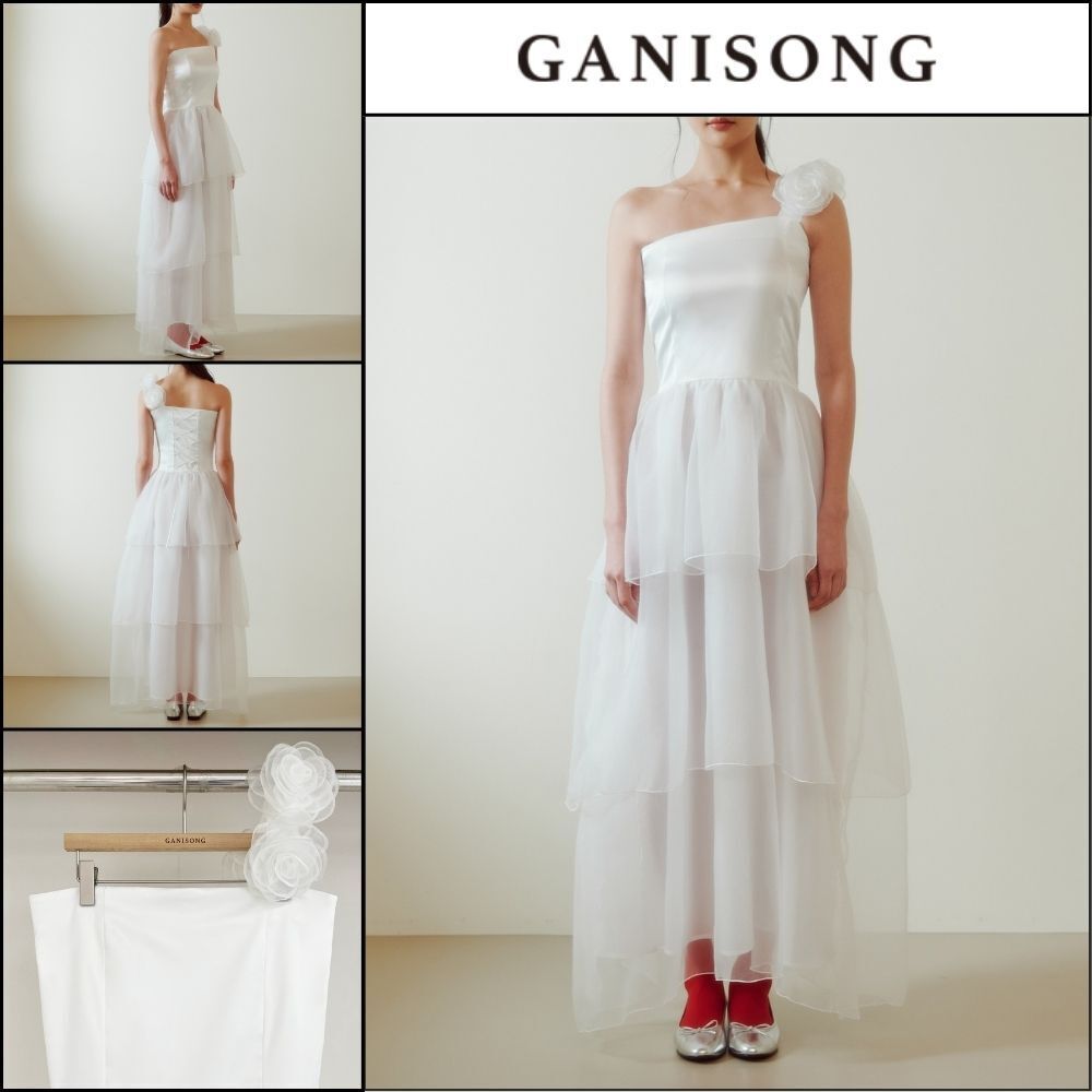 【GANISONG】Bridal Rose Peony Dress White