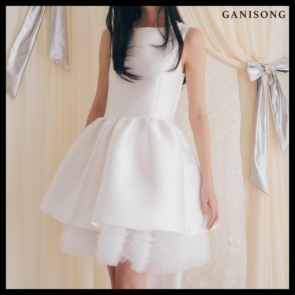 【GANISONG】Bridal Can Can Mini Dress White