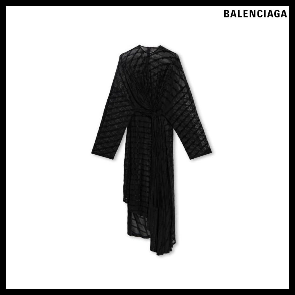 【BALENCIAGA】BB Monogram Front Drape Dress Black