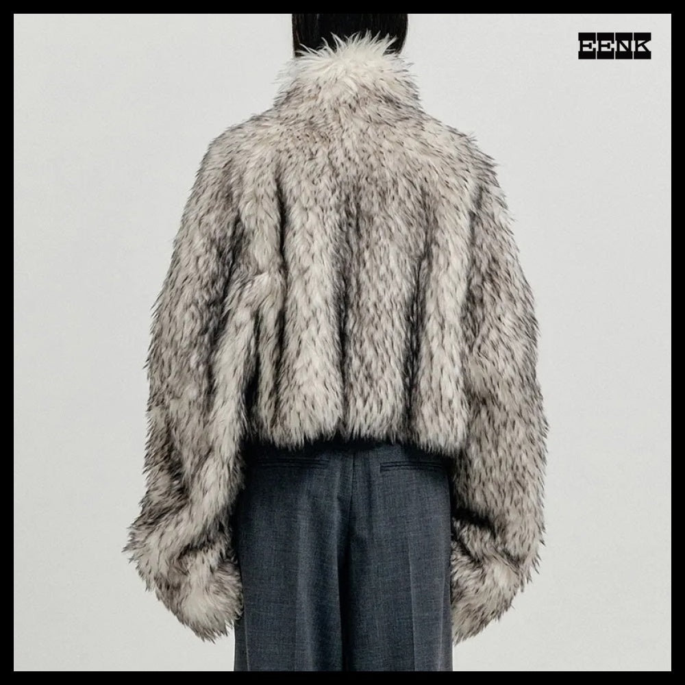 【EENK】FAUX FUR SHORT COAT Light Grey