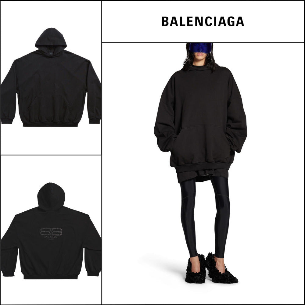 【BALENCIAGA】BB Paris Strass Hoodie Large Fit Black