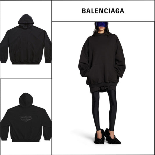 【BALENCIAGA】BB Paris Strass Hoodie Large Fit Black