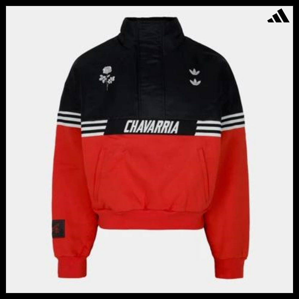 【ADIDAS 】Black Red Gomez Half-Zip Pullover Sweatshirt